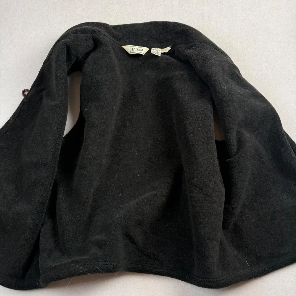 LL Bean Womens Small Burgundy Canvas Fleece Lined Vest Southwestern‎ Trim 0DF53